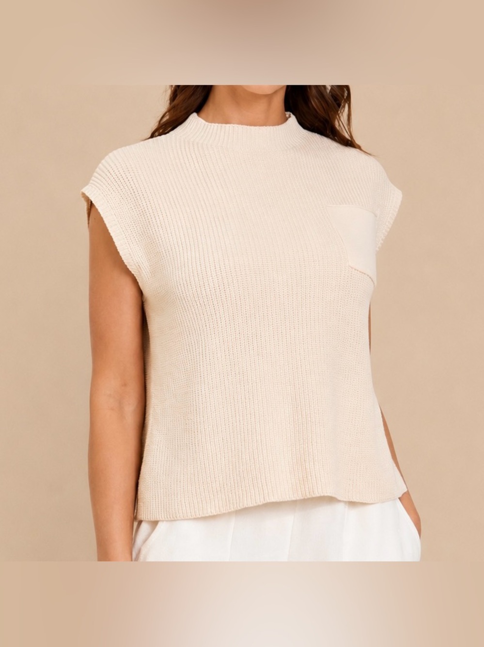 Mock Neck Sweater Knit Vest Top | Apricot/Cream | Women’s XS